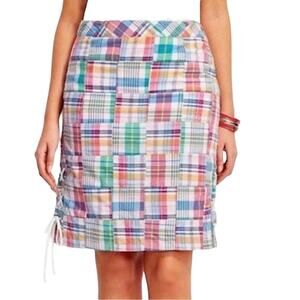 Talbots Madras Patchwork Plaid Side Zipper Lined Tie Accent Skirt 6 petite